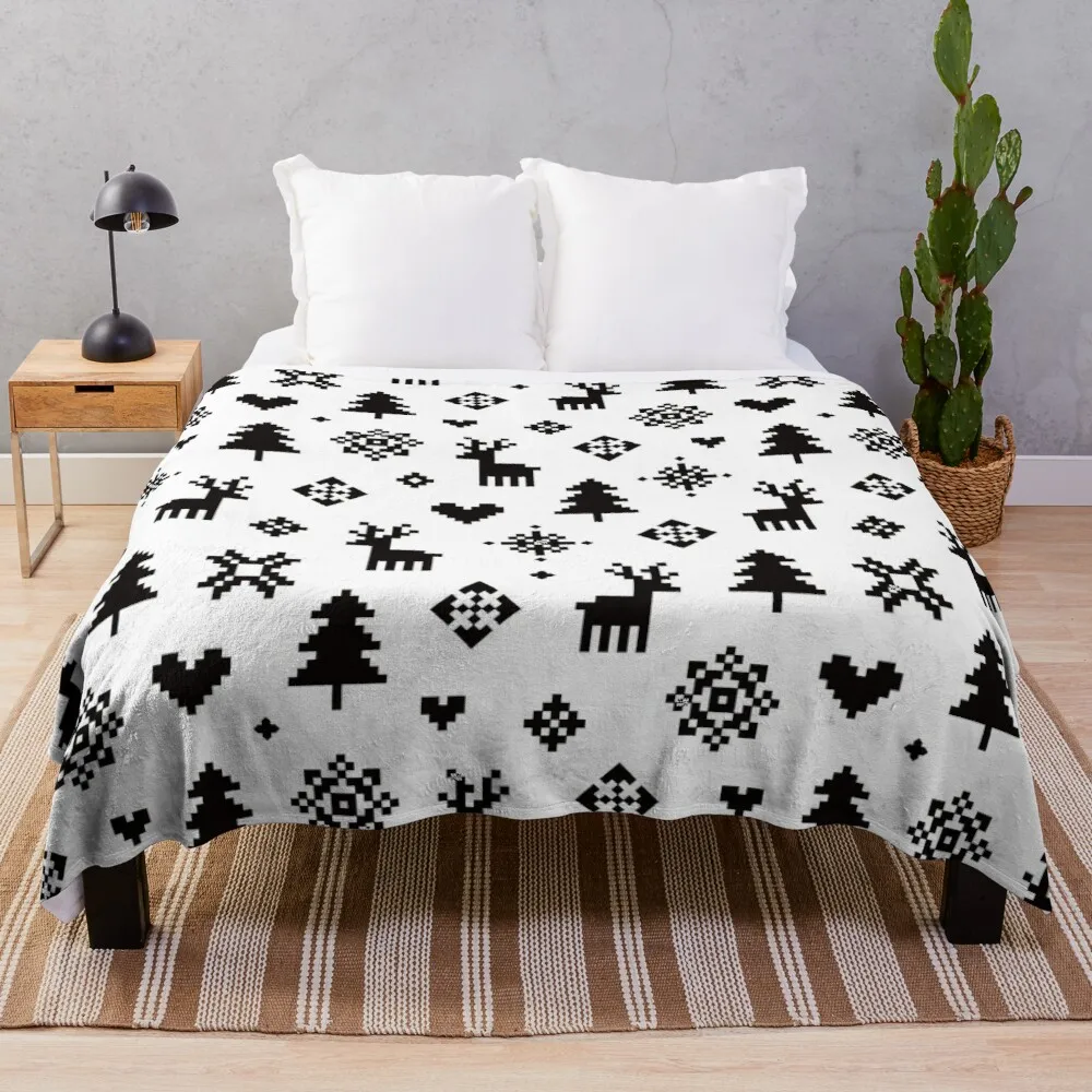 

Pixel Pattern - Winter Forest - Black and White Throw Blanket