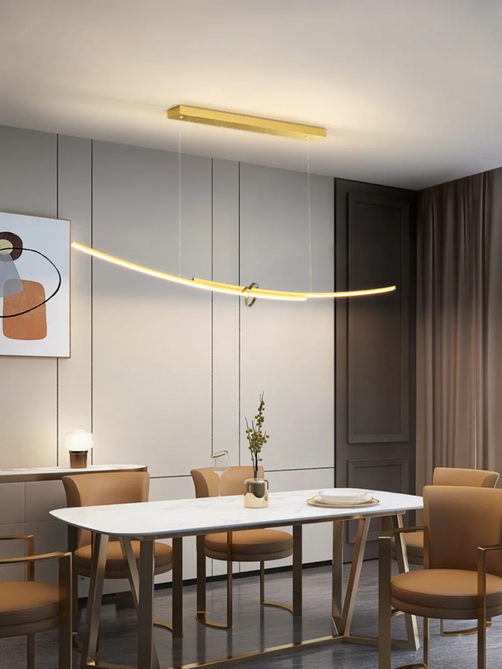 

Simple And Long Restaurant Chandeliers Modern Style Light Luxury Nordic Bar Desk Designer Long Strip Indoor Ceiling Chandelier