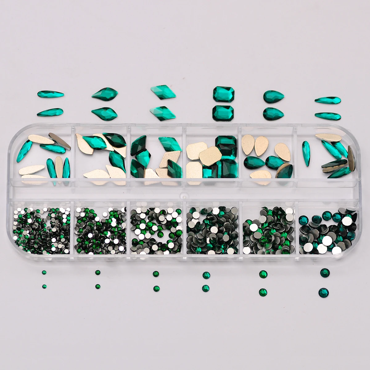 

12 ячеек/набор, сапфировые/изумрудные Стразы для ногтей, 3D блестящие алмазные украшения для дизайна ногтей, камни для маникюра