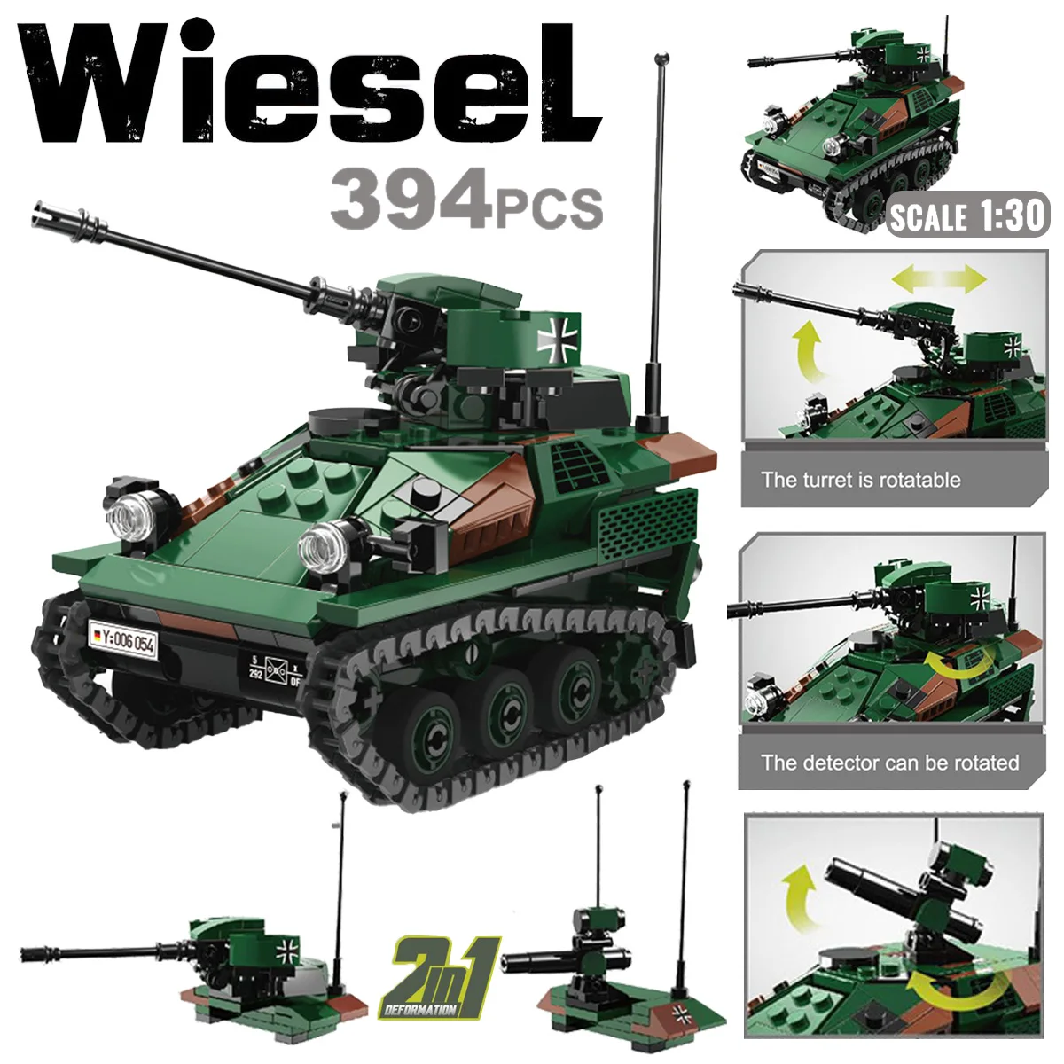 Конструктор Танк из 394 блоков: игрушки в стиле милитари для сборки детские