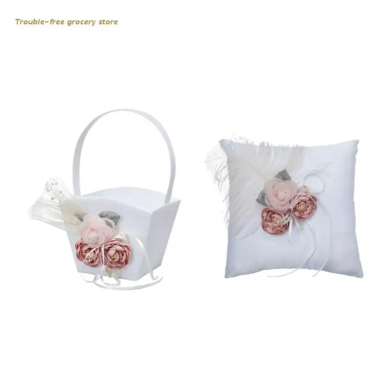 

Chic Wedding Flower Girl Basket Wedding Ring Bearer Pillow Cushion for Wedding Ceremony Anniversary Party DIY Decoration