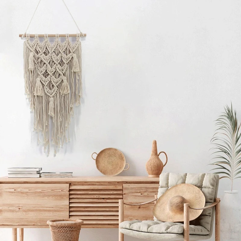 Macrame Boho Wall Hanging Decor Woven Tapestry Chic Cotton Handmade Bohemian Art With Long Tassel For Home Decoration