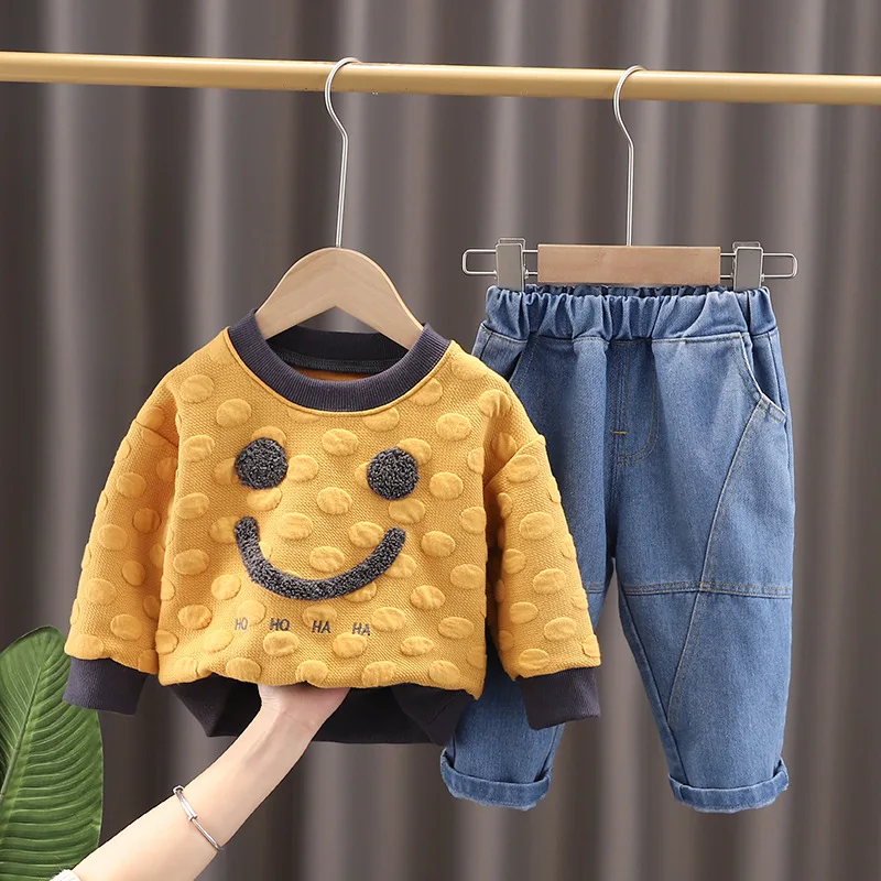 

New Arrive Boys Clothes Set Sweatshirt Tracksuits Winter Autumn Kids Tops Jeans 2pcs Children Clothing Outfits 1 2 3 4 5Years