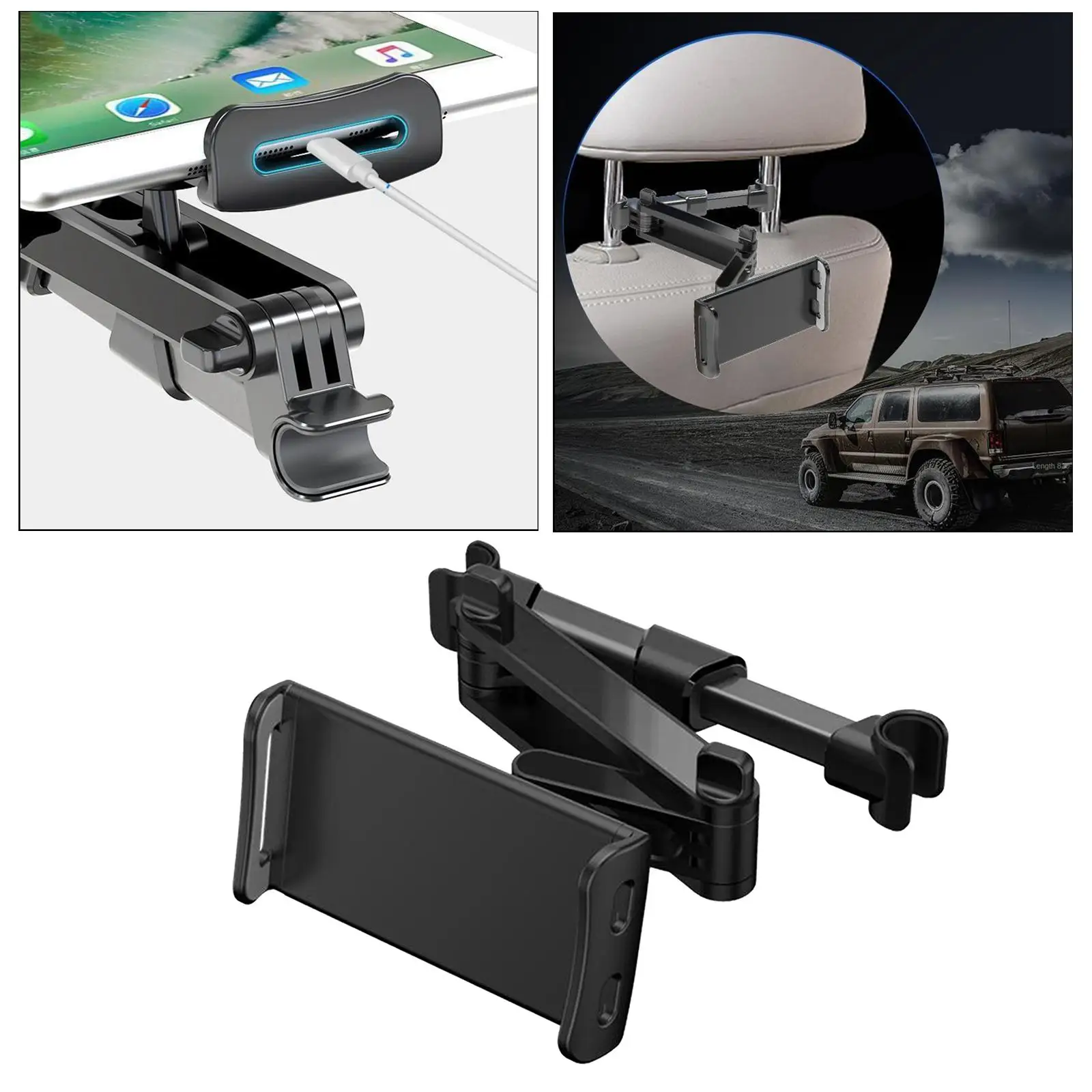 

360° Car Back Seat Headrest Holder Mount Stand Adjustable Range 5-22cm