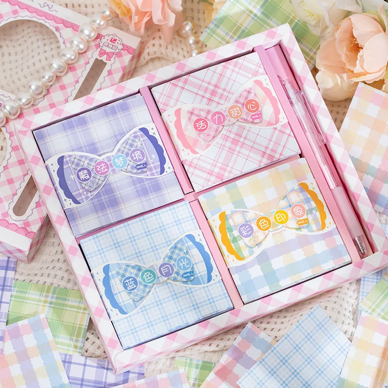 

4 Packs Mixed Total 800 Sheets Sweet Milk Cake Colorful Checks Thick Memo Pad Set 8*8cm Lovely School Office Stationery Gift