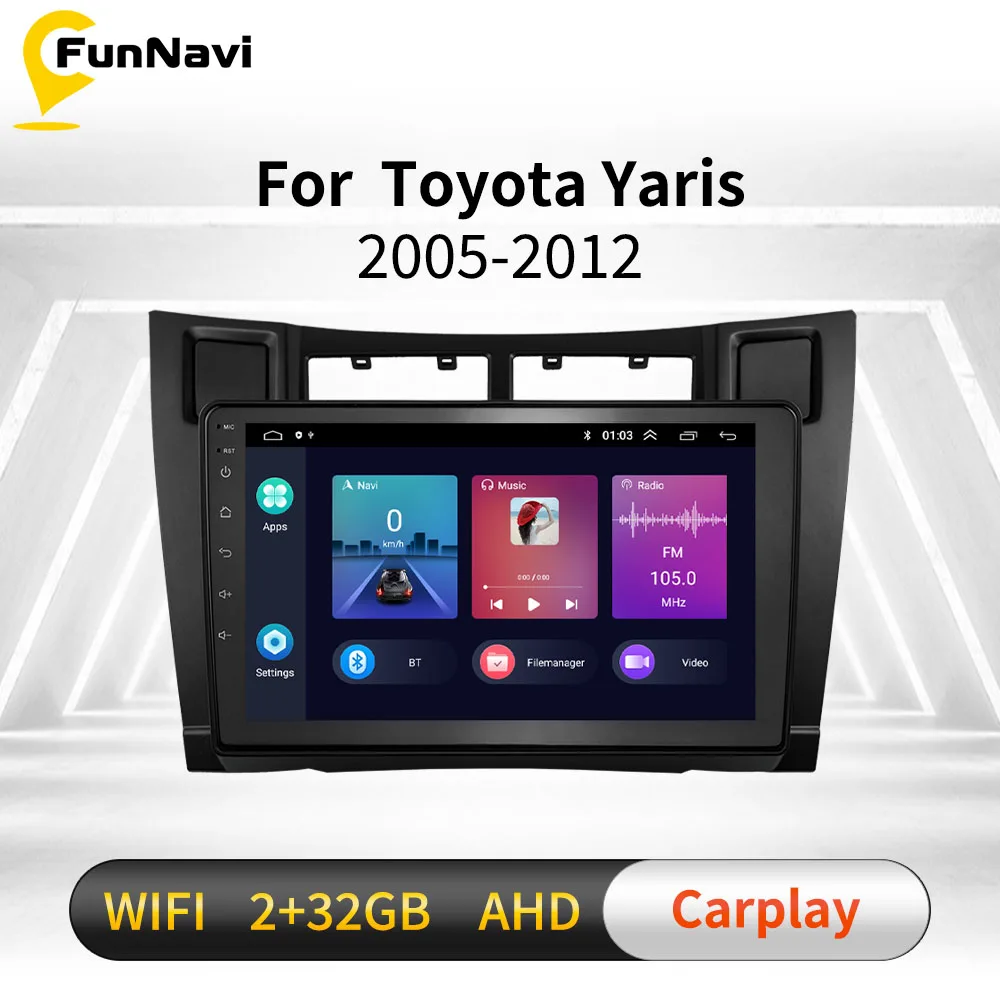 Radio Multimedia con GPS para coche, reproductor de vídeo con Android, 2 Din, WIFI, FM, unidad principal, autorradio, para Toyota Yaris 2005-2012