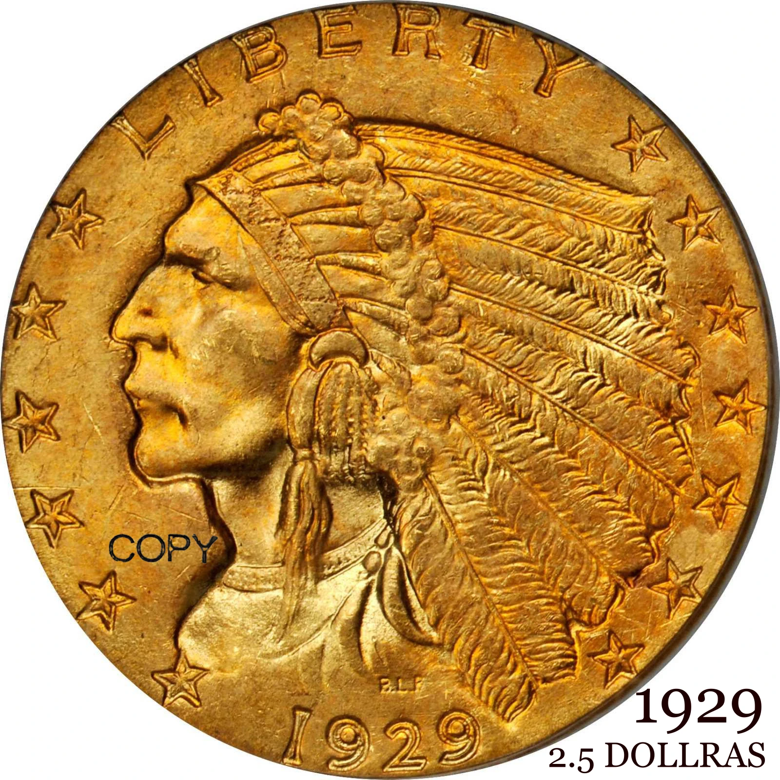 

Соединенные Штаты Америки 1929 2,5 2 доллара США Свобода Орл США Золотая зерна латунные металлические копировальные монеты