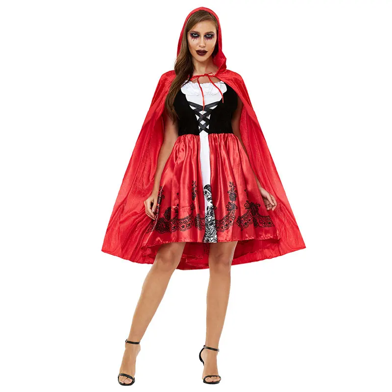 

Sexy Little Red Riding Hood Costume Adult Cloak Uniform Halloween Party Cosplay Fancy Fantasia Carnival Fairy Tale Girl Dress