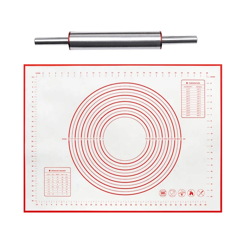 

Набор роликов для теста из нержавеющей стали диаметром 17 дюймов с силиконовым ковриком 24X16 для выпечки, для макаронных изделий/помадки/конд...