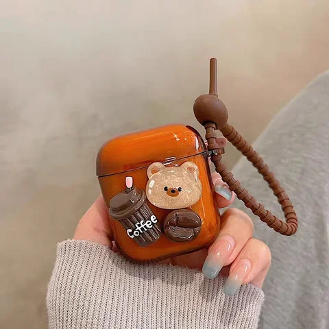 Чехол MOONBIFFY 3D Coffee Bear для Airpods 1 2 3