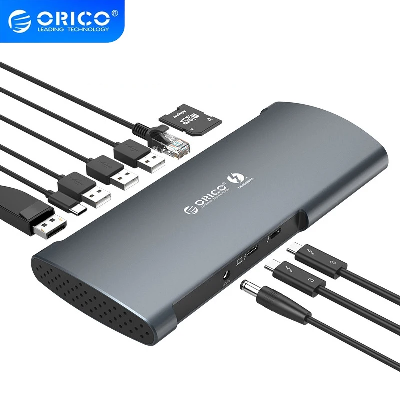 

ORICO TB3 40Gbps Thunderbolt 3 Dock USB Type C HUB to 8K DP USB3.0 RJ45 SD 60W Charging Adapter For Macbook Pro PC Accessories