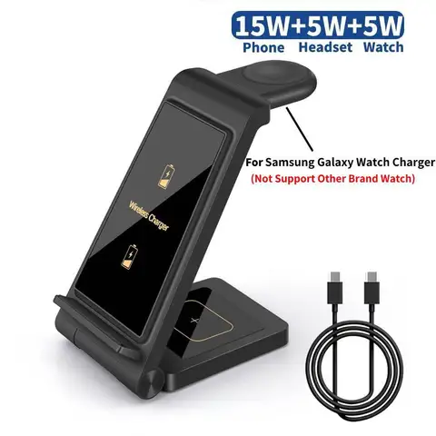 Беспроводное зарядное устройство 3 в 1, подставка для Samsung Galaxy Flip 4/S22 Ultra/S21/S20/S10 Galaxy Watch 5 4 Active 2 Buds, быстрая зарядка, 25 Вт