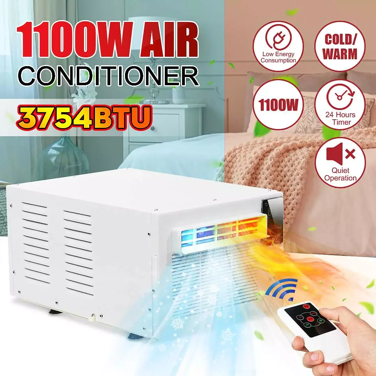 1100W Cold/Heat dual use Desktop air conditioner AC220V 24-hour timer With remote control LED control panel+1X Exhaust Hose enlarge