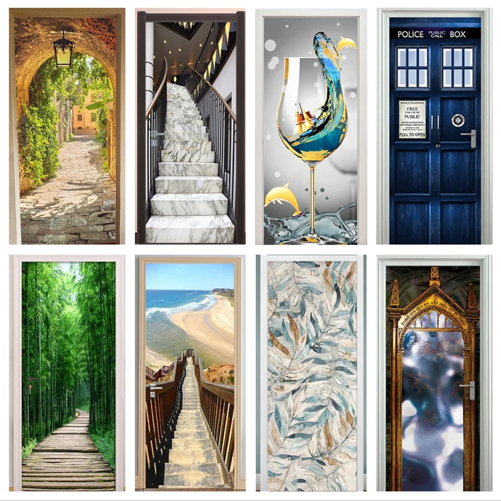 

3D Door Sticker Self-adhesive Wallpaper For Bedroom Living Room Waterproof Stair Refrigerator Home Decor Decals Art Wall Mural