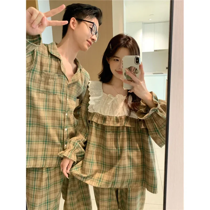 2024 корейский стиль осенне-зимняя клетчатая удобная домашняя одежда свободный