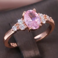 romantic pink aaa cubic zircon stone princess rings with rose gold color engagement accessories tiny delicate rings for women