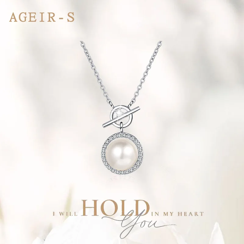 

AGEIR-S Real S925 Sterling Silver Affordable 14 Cent Moissanite Ожерелье For Women pearls Necklace Luxury Wedding Jewelry Z502