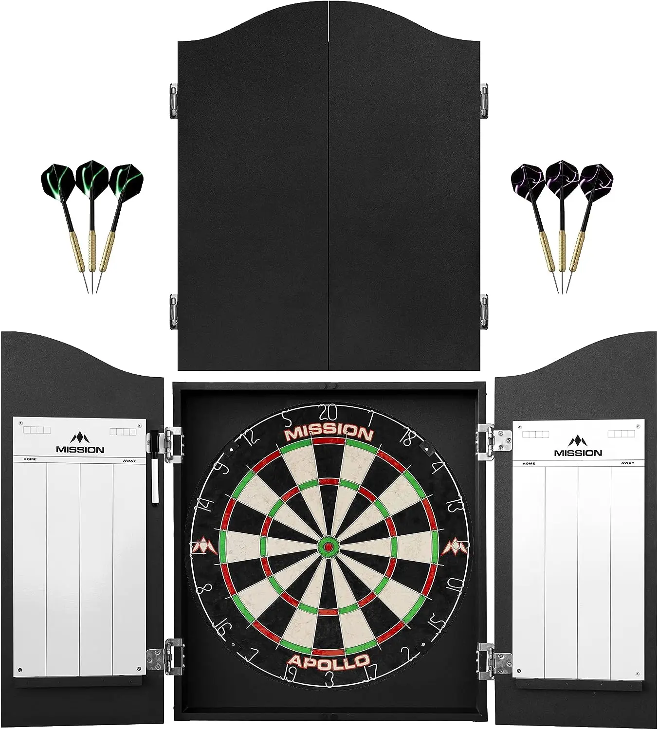 

Centre | Complete Darts Package Including Dartboard with Cabinet, Easy Wipe Score Panels and 2 Sets of Darts, Black (CAB508)