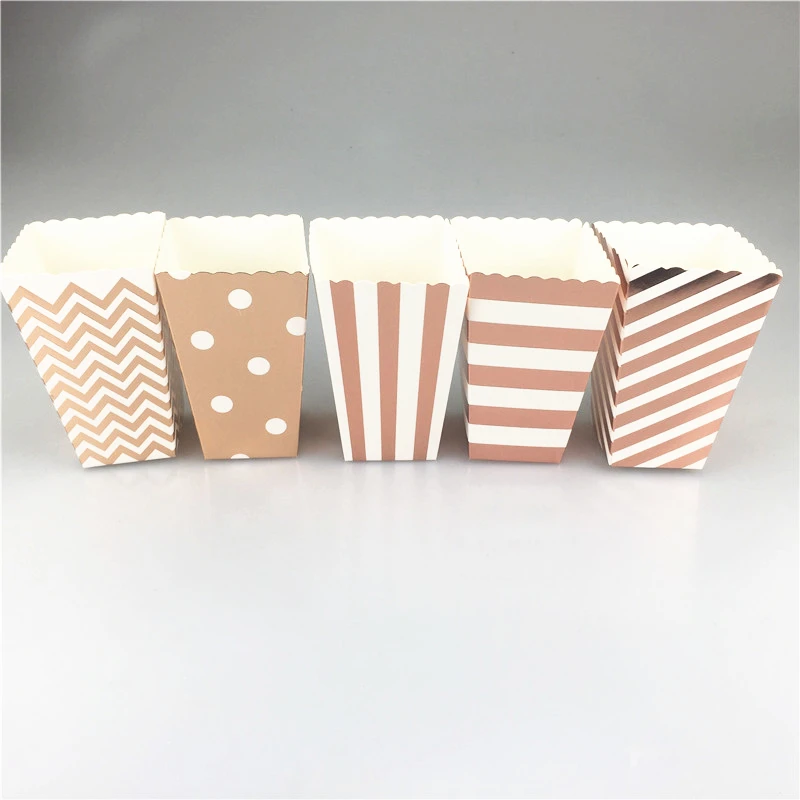 

12pcs Mini Metallic Rose Gold Paper Popcorn Boxes Birthday Baby Shower Mariage Table Party Favors