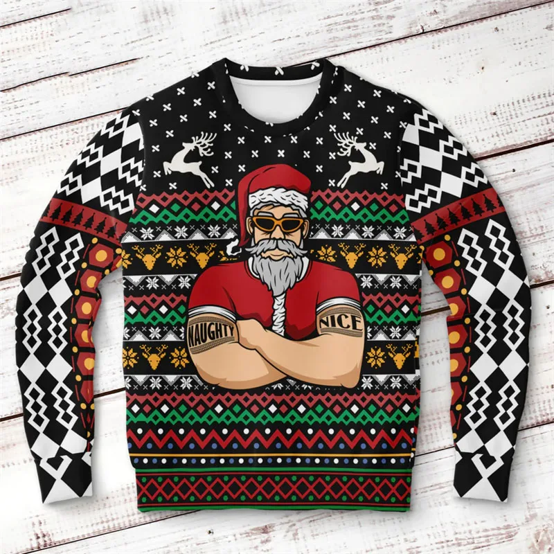 Men's Drinking Beer Sweatshirt 3D Printed Santa Gingerbread Socks Pattern Ugly Harajuku Trend Festival Gift Hoodies
