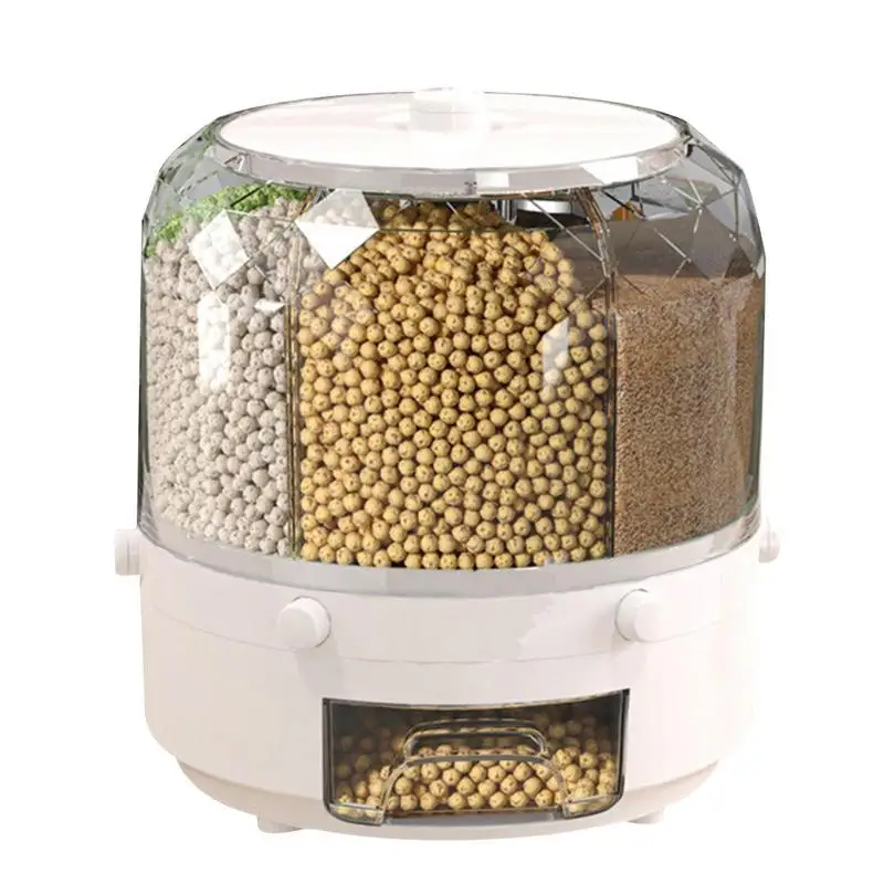 

Rice Bucket Dispenser Grid Food Bucket Dispenser 360 Degrees Rotating Cutlery Bucket Cabinets Soybean Storage For Countertops