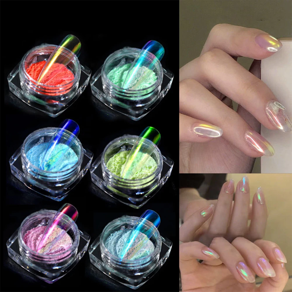 

1Set Laser Aurora Nail Glitter Powder 4/6/8Colors Solid Mirror Pigment Kit UV Gel Polish Chrome Dust DIY Nails Art Decorations)(