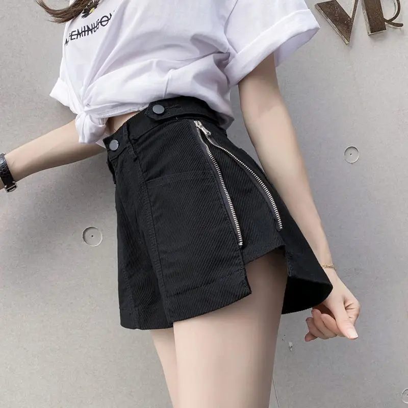 Skinny Solid Color Simplicity Patchwork Zipper Pockets High Waist Button Fashion Casual Shorts Straight Women's Clothing Summer