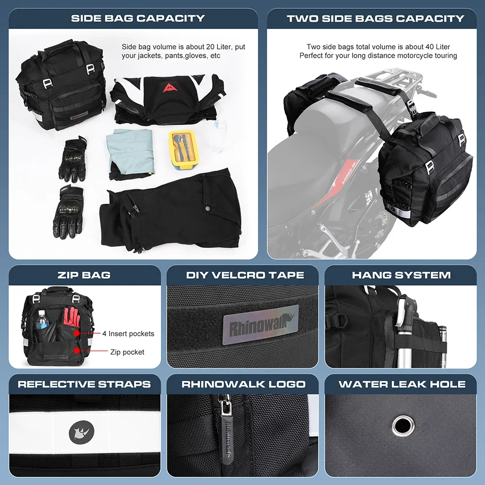 Мотоциклетная сумка Rhinowalk 20 л моторная Боковая Сумка 1 или 2 шт. универсальная