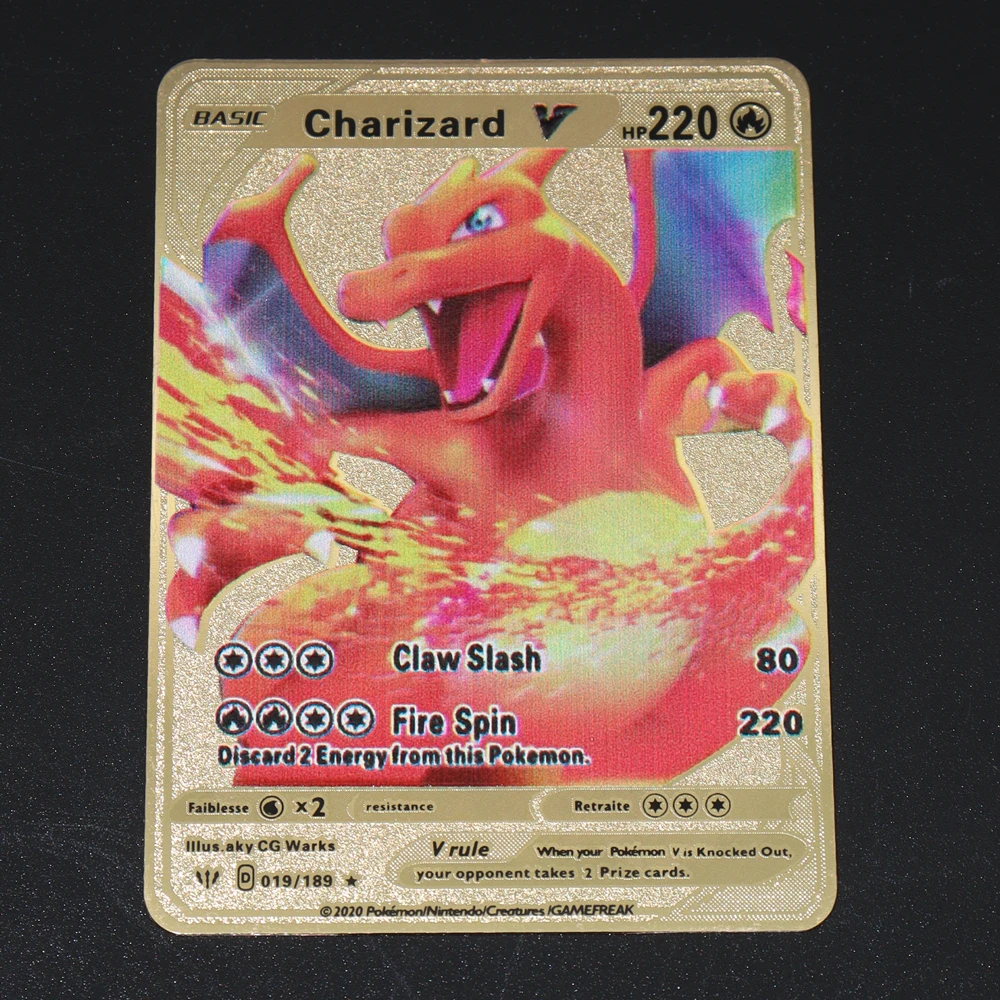 

2022 New Pokemon Pikachu Mewtwo Golden Cards Metal Letters Vmax Charizard Metal Rare Gold Pack Game Collection Cards English
