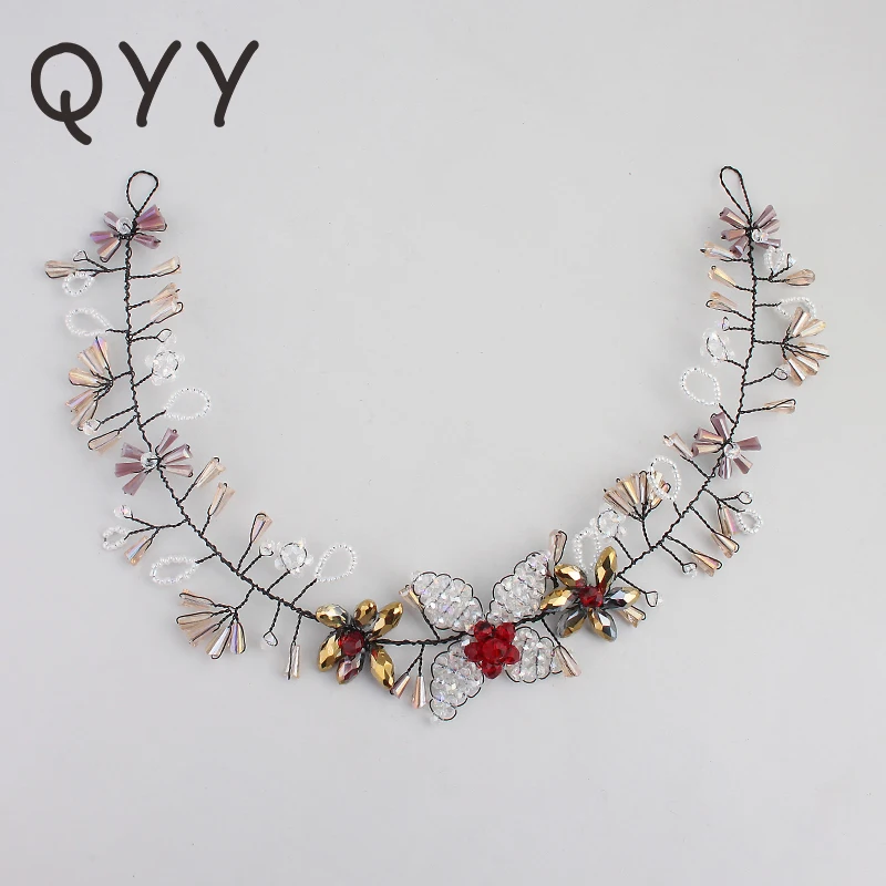 

QYY Multicolored Handmade Black Copper Wire Vine Crystal Wedding Headband Bridal Hair Accessories Headpieces Princess Tiaras