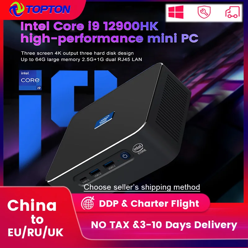 

Мини-ПК Topton i9 12го поколения 12900H Intel для геймеров Nuc 2 LAN 2,5G Windows 11 2 * DDR4 PCIE4.0 + PCIE3.0 компьютерный игровой настольный компьютер WiFi6