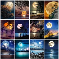 5d diy diamond painting moon tree round rhinestone embroidery beach landscape mosaic picture home decoration handmade gift