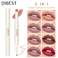 qibest 2 in 1 waterproof matte lipstick pencil lip liner makeup contour tint sexy red long lasting lipliner lips pencil cosmetic