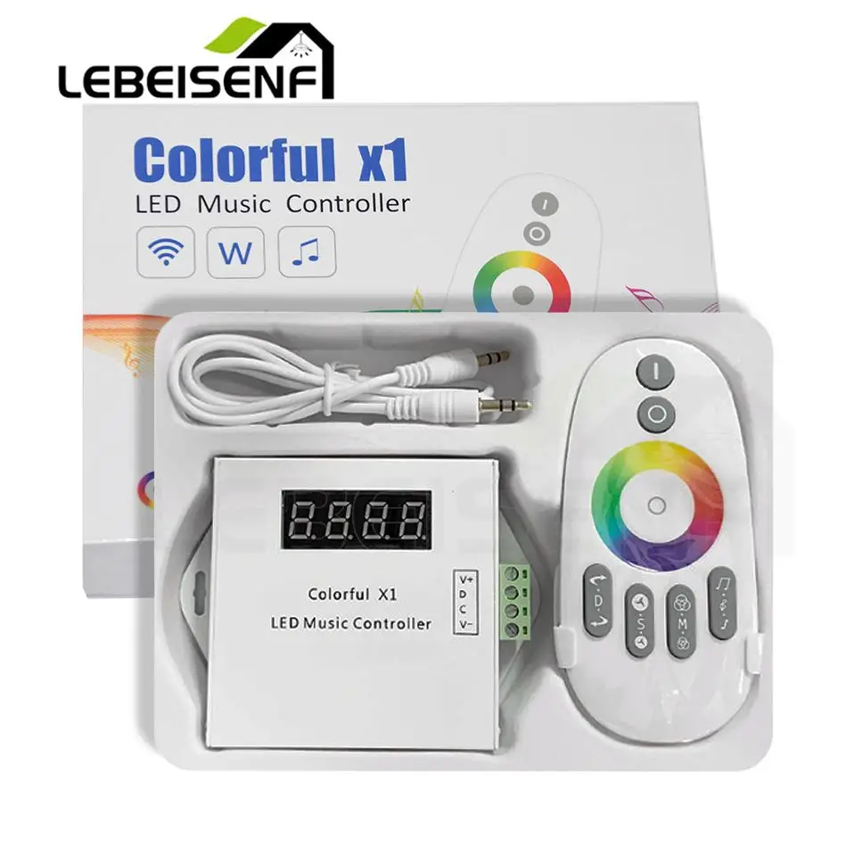 

Полностью разноцветный проекционный музыкальный контроллер x1, 12 В, 24 В постоянного тока, аудио, сенсорный радиочастотный 433, дистанционный диммер для RGB-лампы 6803, 1903, 2811 пикселей, строка