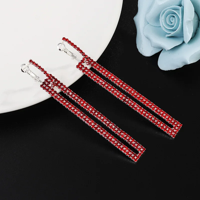 Fashion Long Geometric Drop Earrings Shiny Luxury Gold Silver Color Rectangle Rhinestone Earring for Women Party Jewelry Gift