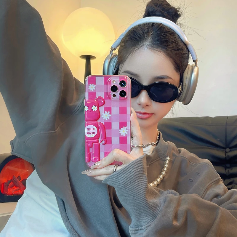 

3D Ретро милый чехол для телефона с японскими маргаритками цветами и медведем для iPhone 14 11 12 13 Pro Xs Max X Xr Чехлы противоударный мягкий чехол