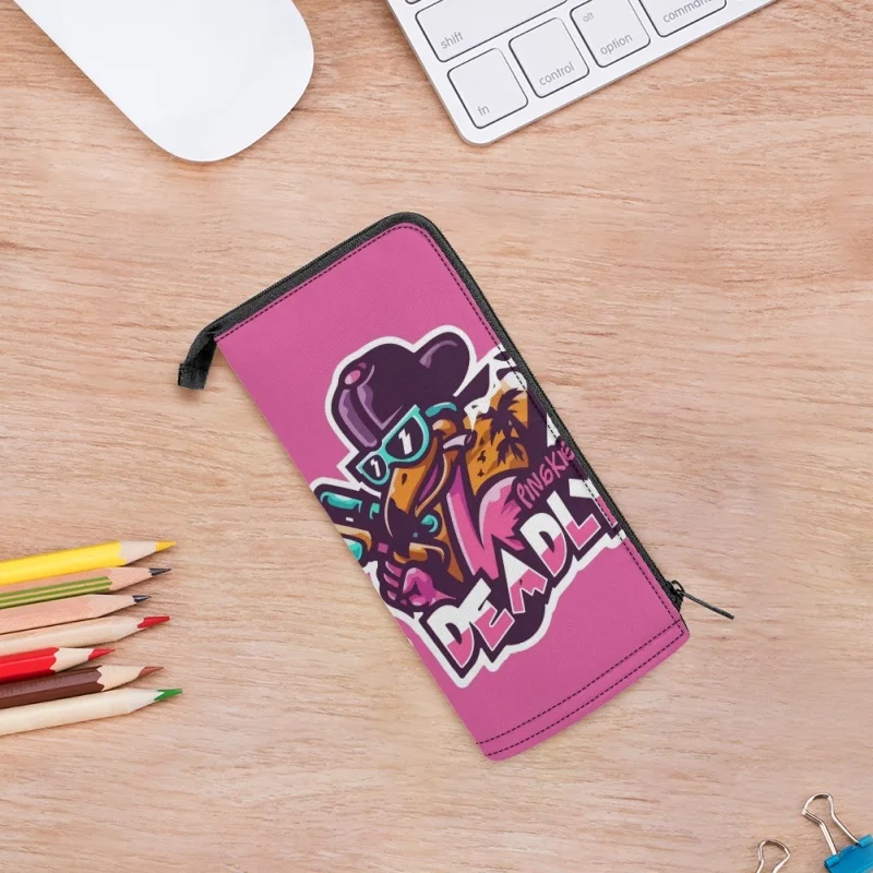 

2023 Yikeluo Cartoon Graffiti Pattern Printing Round Pencil Case Stationery Simple Pencil Box Teenager Zipper Pen Bag For Gifts
