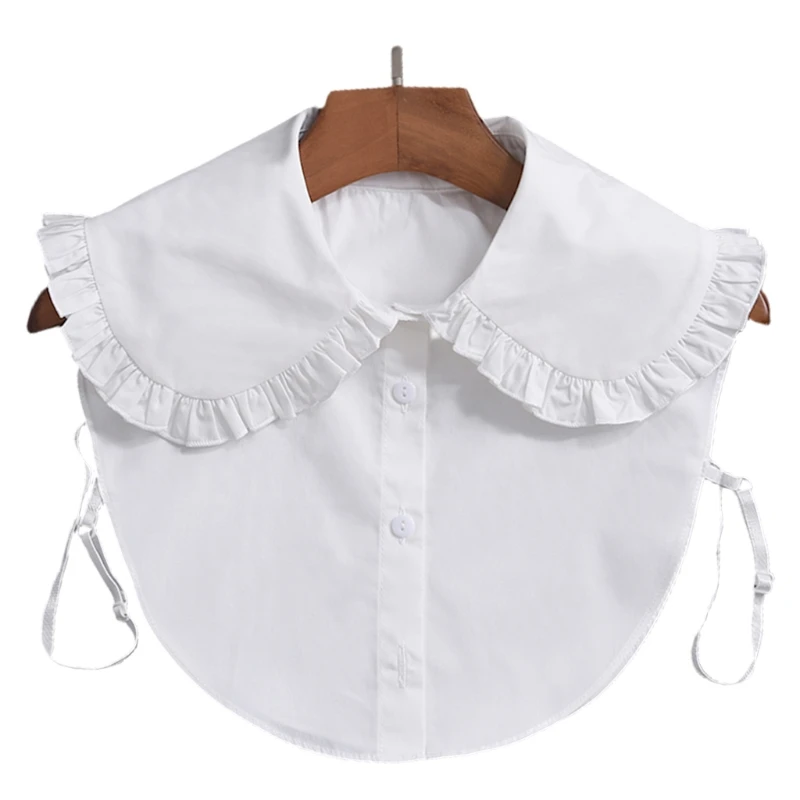 

Women Sweet Lolita Doll Decorative False Fake Collar Large Lapel Ruffles Trim Button Down Detachable Half Shirt Dickey