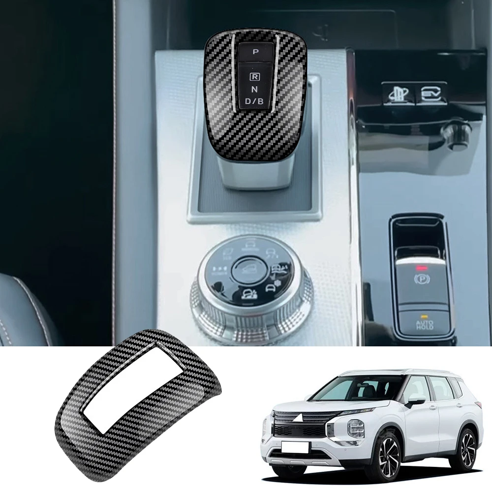 

For Mitsubishi Outlander 2022 2023 2024 ABS Carbon Fiber Look Shift Knob Head Cover Trim Sticker Auto Interior Accessories