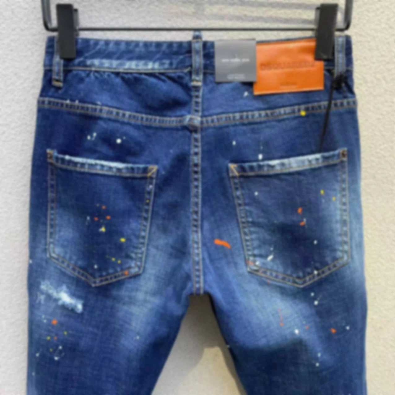 2023 Spring/Summer New Jeans Fashion Men's Washed and Worn Hole Patch Paint Speckled Ink Micro Elastic Small Feet Jeans Men