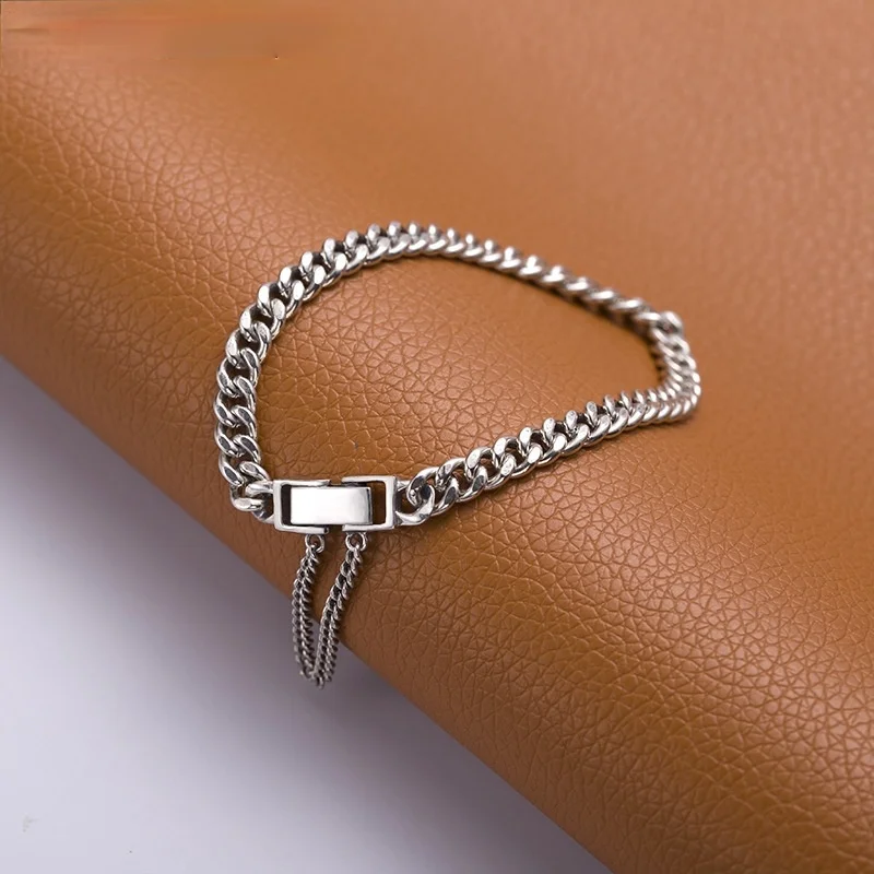 

925 Sterling Silver Fashion Vintage Snap Chain Tassels Thai Silver Bracelet for Women Men Lovers Adjustable Bracelet Jewelry
