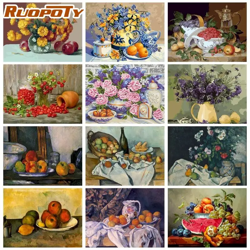 

RUOPOTY Interior Paint By Numbers Fruits Still Life Acrylic Paints Painting By Number Painting Living Room Decor