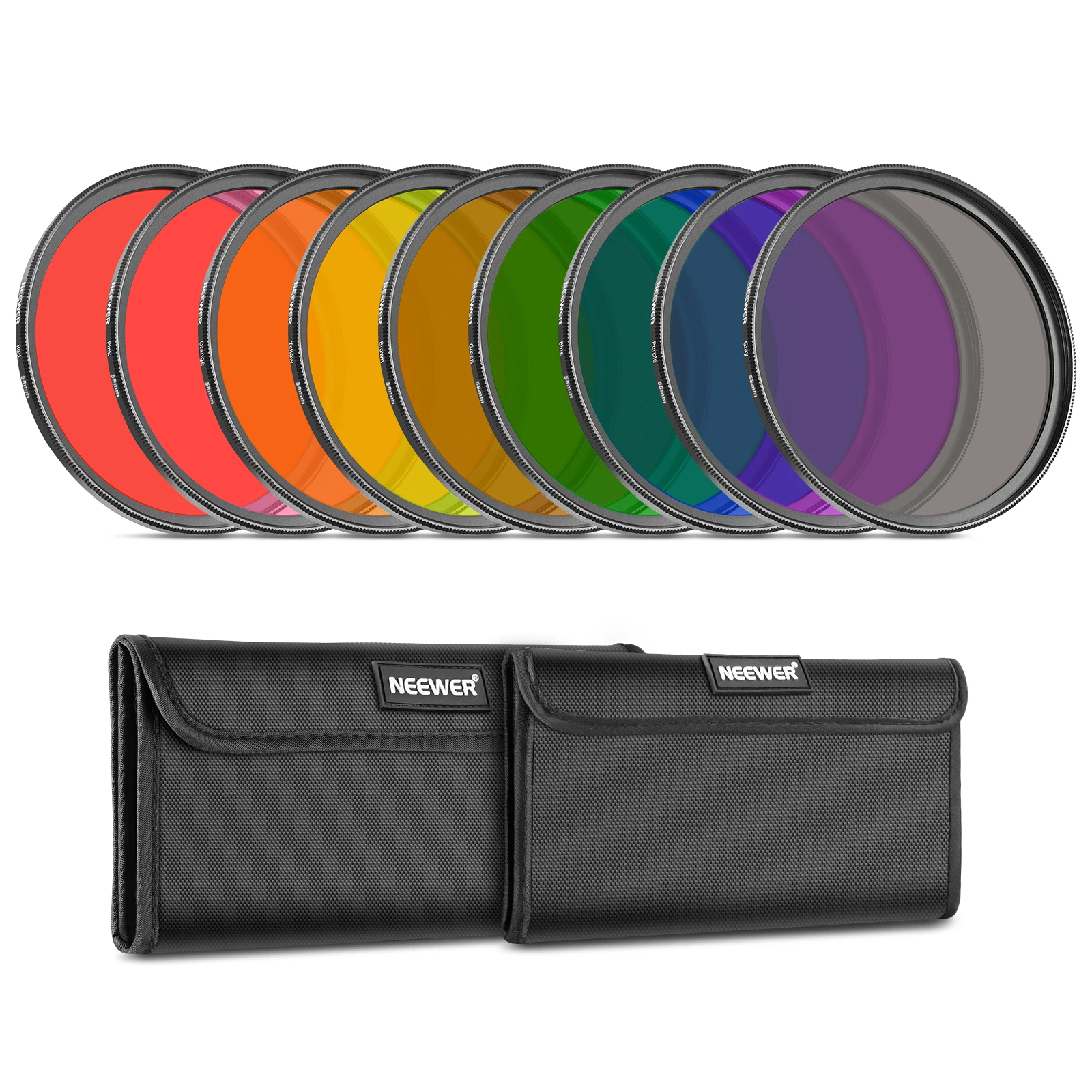 

NEEWER 9PCS Full Color Lens Filter Set, 58mm Resin Lens Filters with Red, Orange, Blue, Yellow, Green, Brown, Purple, Pink, Gray