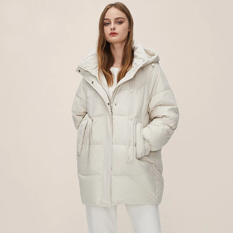 Hooded Down Jacket Women Mid-length Winter Thickened Fashion High-end Coat Detachable Hood Warm Cozy Duck Soft Thermal Clothing
