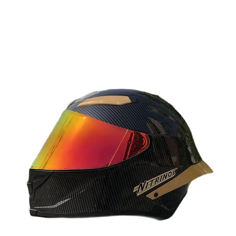 

Шлем мотоциклетный из углеродного волокна, шлем на все лицо, для езды на мотоцикле, гонок, черного цвета, золотистый