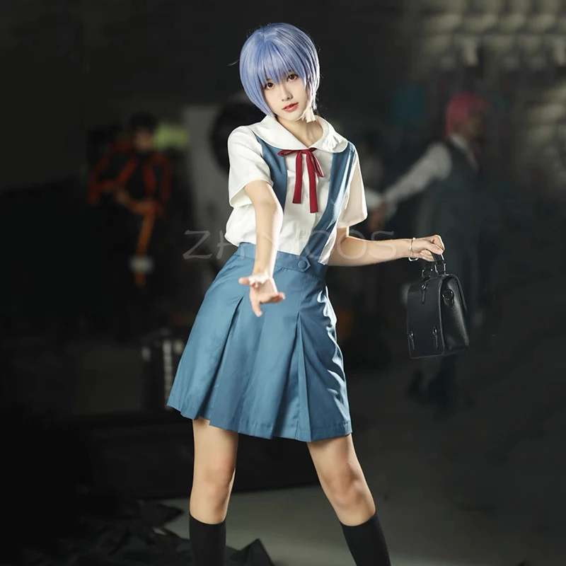 Высокое качество Ayanami Rei косплей костюм Asuka синяя школьная форма платье наряд