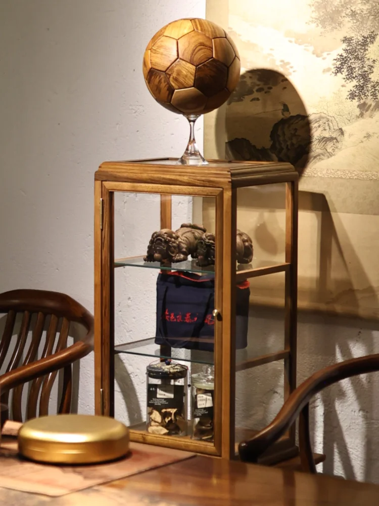 Шкаф для ювелирных изделий из тика старинная цельная деревянная трехуровневая