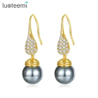luoteemi new trendy cz crystal drop earrings for women girls luxury white gray pearl dangle earring fashion jewelry boucle gifts