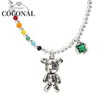 coconal trend women silver color neck necklace jewelry simple string of bead design bear zircon pendant party chain jewelry gift