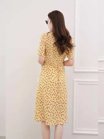 Summer new women's fashion sweet street personality gentle and elegant party French print cross wrap short-sleeved dress